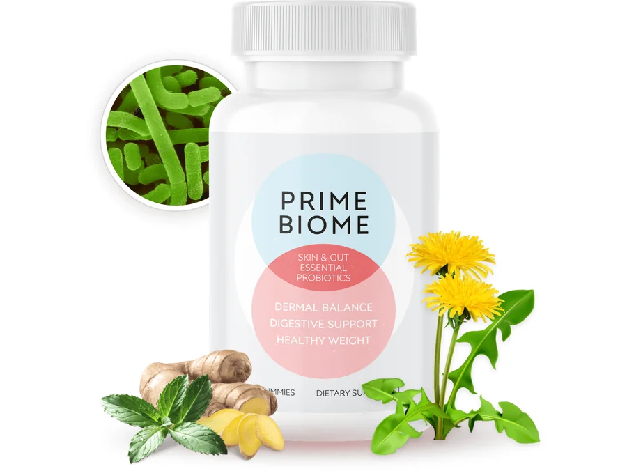 PrimeBiome buy gut and skin probiotic gummies bottle package